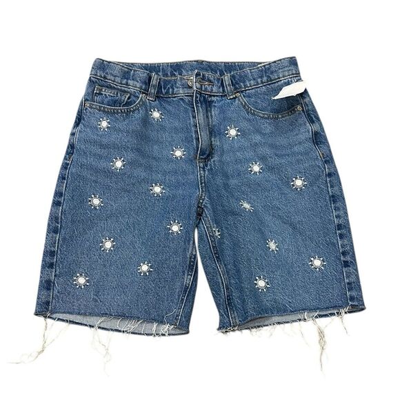 PacSun Kids Blue Sun Embroidery Long Denim Shorts 12 - Picture 2 of 3